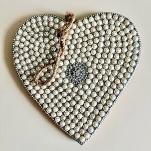 Heart-Shaped Pearl and Rhinestone Ornament 8Lx7W